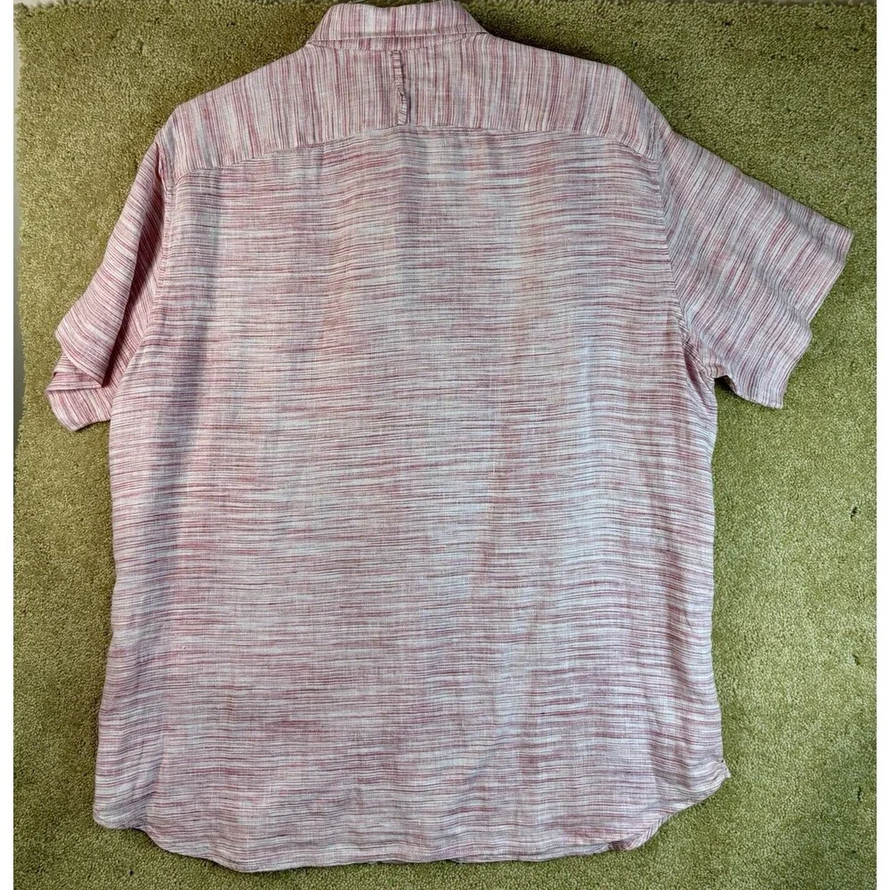 Banana Republic Linen Shirt Button Up Short Sleeve Pink Striped Men Extra Large